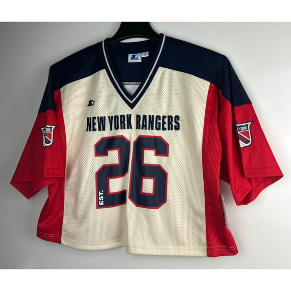 NWT Starter x New York Rangers Crop Top Jersey V-Neck Patch Embroidered Boxy M - Picture 7 of 9